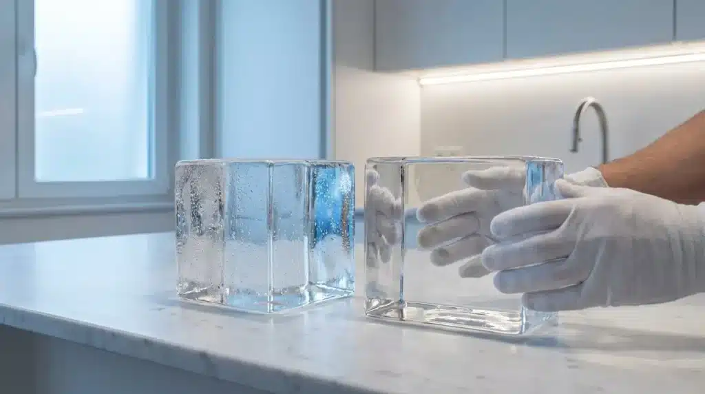 Technicien examinant des échantillons d'eau dans des verres